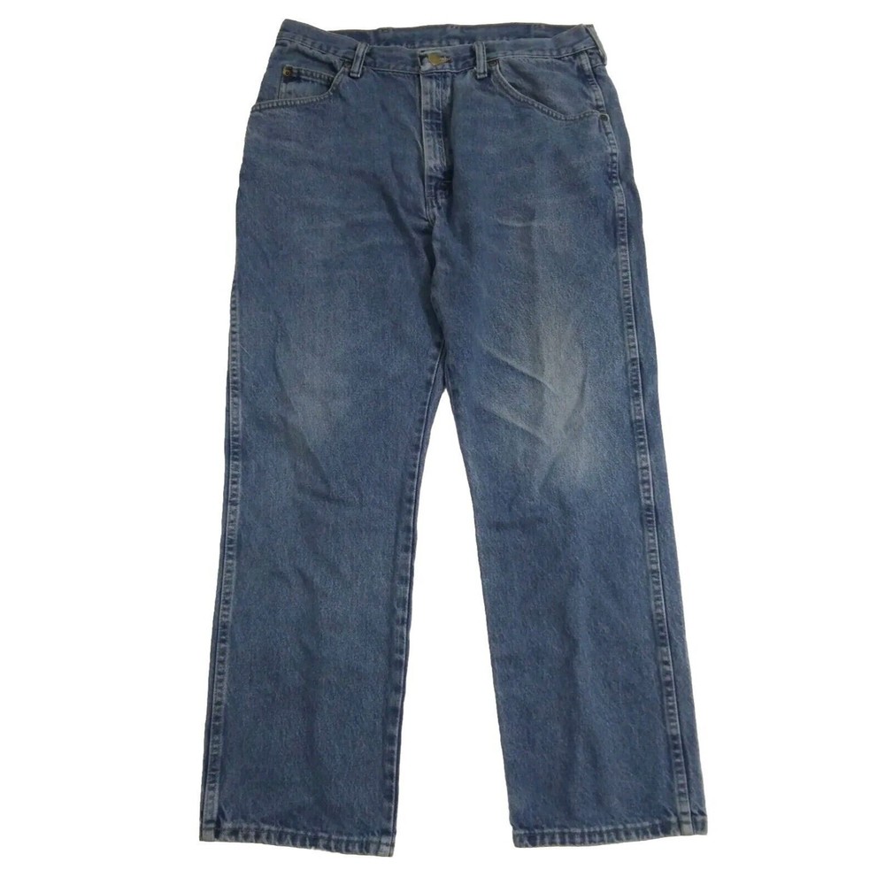 Wrangler Men's 36x30 Blue Denim Relaxed Fit Medium Wash Jeans Distressed